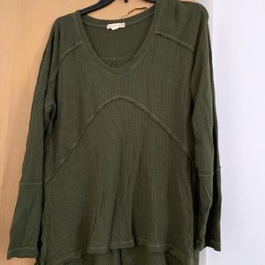 Green Waffle Pattern Long Sleeve Shirt